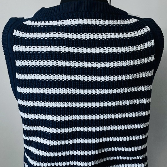 Sleeveless Knit Jumper TopWm's M | Navy Stripe Scandi Preppy Sweater Vest - Picture 9 of 12